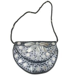 Mad Style Grey Floral Crossbody – Handmade Mother of Pearl & Natural Horn